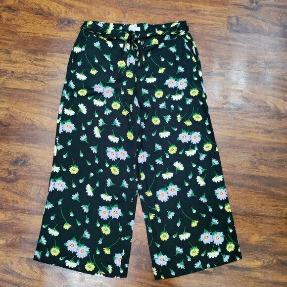 LOFT Tie Waist Linen Fluid Wide Leg Crop Whimsy Pants in Garden L - Picture 10 of 14